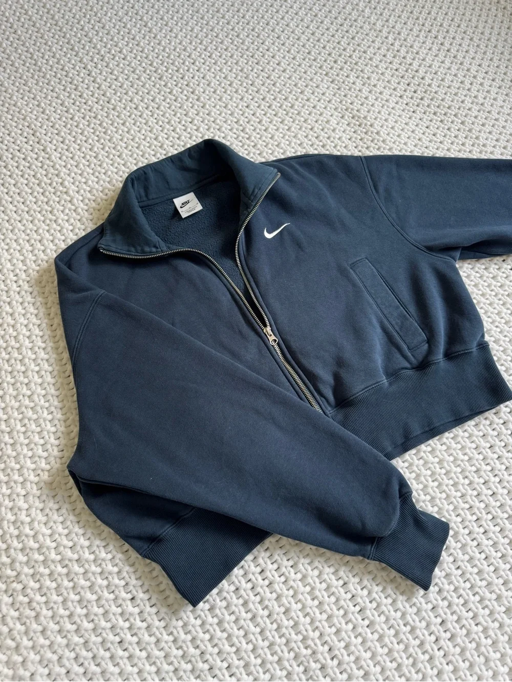 Nike Men's Dark Navy Zip-Up Fleece with White Swoosh